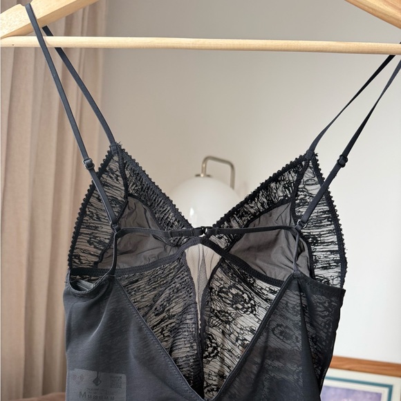 Pleated Lace Bodysuit with Floral Embroidery, Black, Zara, M, NWT - Picture 6 of 12